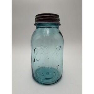 Beautiful Antique Blue Ball Mason Jar W/Bubbles & Defects Zinc Lid #15 1923-1933